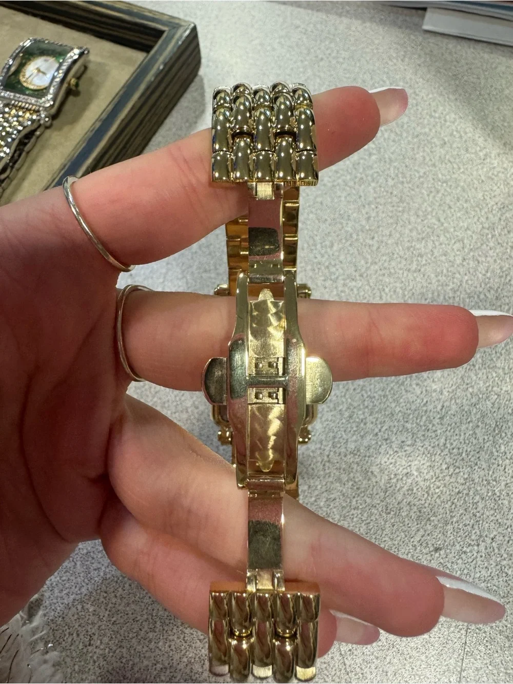 Rarities by Carol Brodie Goldtone Stainless Steel Evil Eye bracelet watch